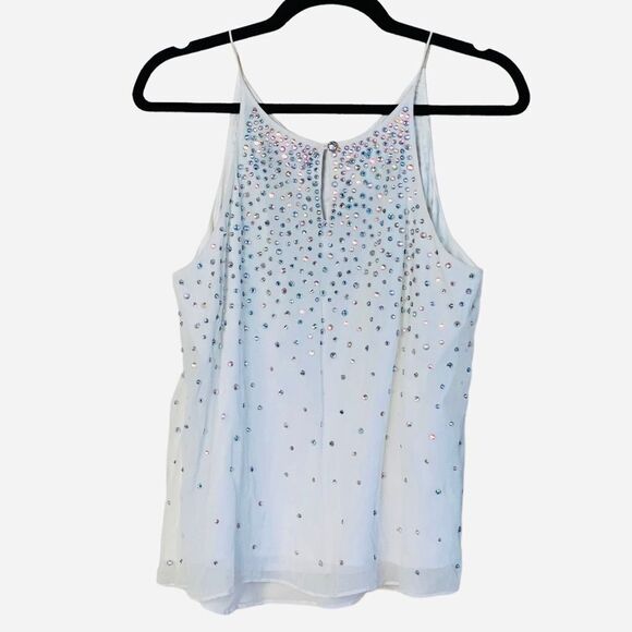 Milly x Revolve White Silk Flyaway Crystal Rhinestone Camisole Tank Top Sz S/4-6 - Picture 9 of 16